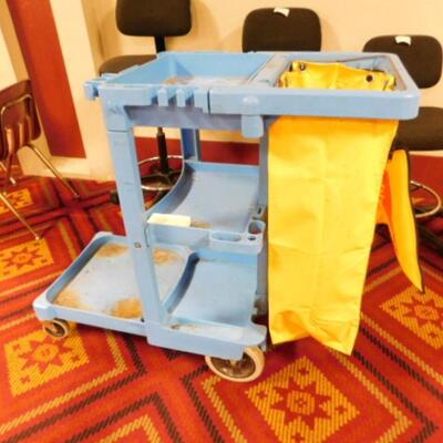 Janitorial Cleaning Utility Cart with Vinyl Waste Bag Blue