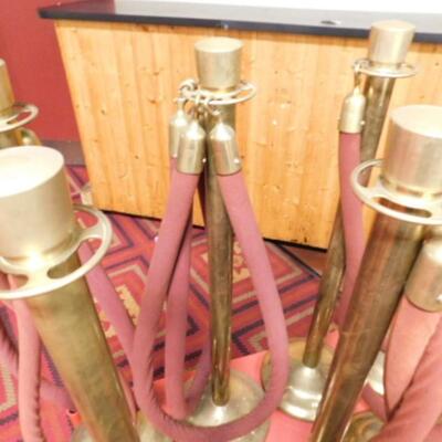 8ct Vintage Brass Post Stanchions with Velvet Rope Barriers