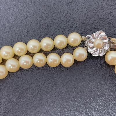 VINTAGE PEARL? NECKLACE W/ FLOWER CLASP - MARKED JAPAN
