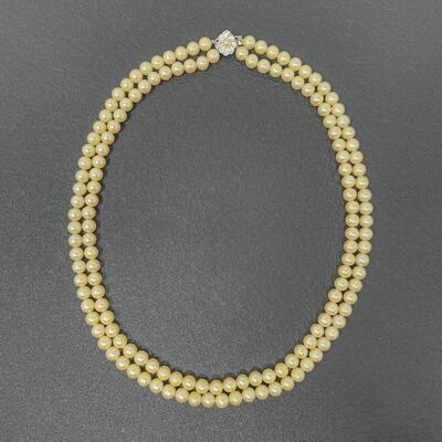 VINTAGE PEARL? NECKLACE W/ FLOWER CLASP - MARKED JAPAN