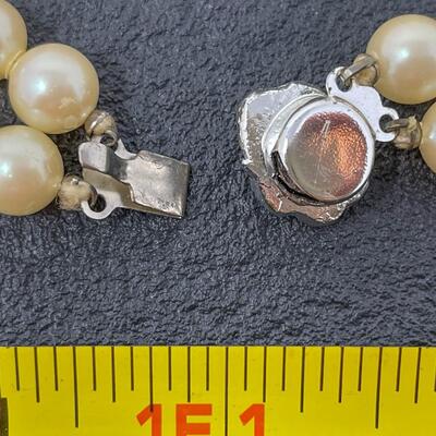 VINTAGE PEARL? NECKLACE W/ FLOWER CLASP - MARKED JAPAN