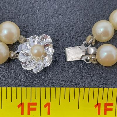 VINTAGE PEARL? NECKLACE W/ FLOWER CLASP - MARKED JAPAN