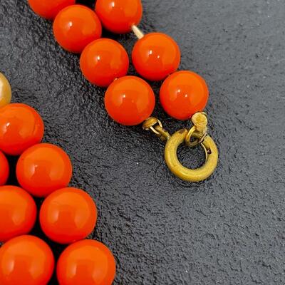 LONG ORANGE & MULTICOLOR BEADED NECKLACE