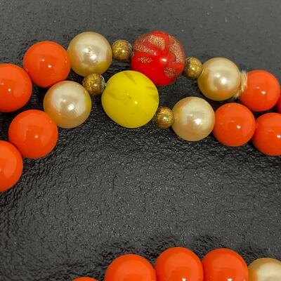 LONG ORANGE & MULTICOLOR BEADED NECKLACE