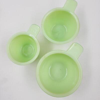 JADEITE GREEN GLASS MEASURING CUPS 3 PC