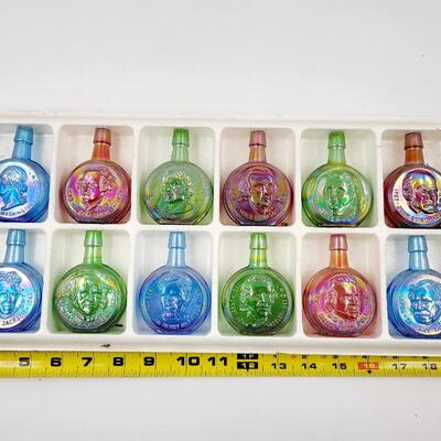 WHEATON IRIDESCENT GLASS PRESIDENTIAL DECANTERS - 12pc