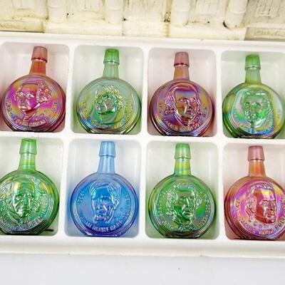WHEATON IRIDESCENT GLASS PRESIDENTIAL DECANTERS - 12pc