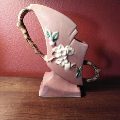 Rare Roseville Pottery Apple Blossom Pink Ceramic Art Deco Vase 373-7