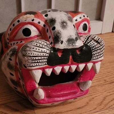 Lot 40: Oaxaca Folk Art Handpainted & Carved Wood Alejibre Mask #2 (red)