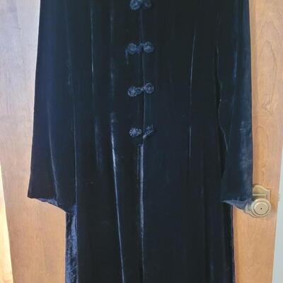 Lot 54: Asian Black Velvet & Silk Jacket and Green Silky Robe with Tassel Belt