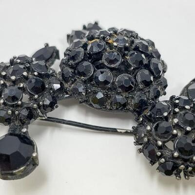 VINTAGE BLACK POODLE JEWELED BROOCH