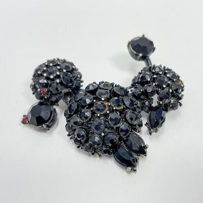 VINTAGE BLACK POODLE JEWELED BROOCH