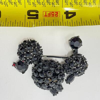 VINTAGE BLACK POODLE JEWELED BROOCH