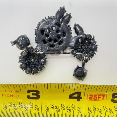 VINTAGE BLACK POODLE JEWELED BROOCH