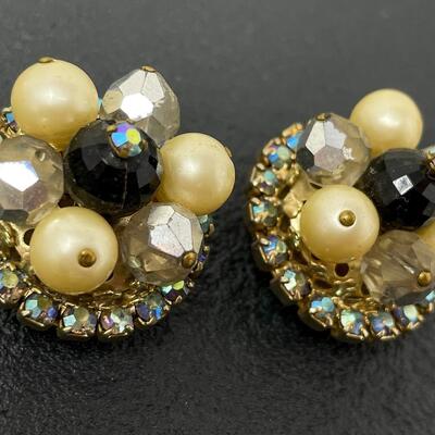 VINTAGE BLACK & GOLD HOBE EARRING & BRACELET SET