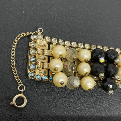 VINTAGE BLACK & GOLD HOBE EARRING & BRACELET SET