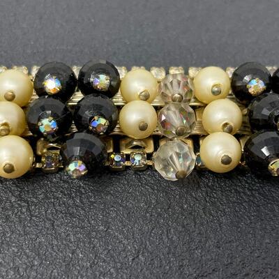 VINTAGE BLACK & GOLD HOBE EARRING & BRACELET SET