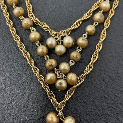VINTAGE KRAMER BEADED 3 STRAND NECKLACE