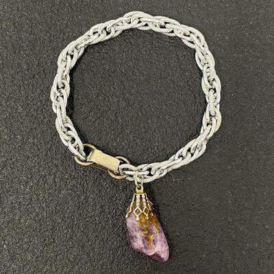 VINTAGE SILVER TONED BRACELET W/ PURPLE STONE