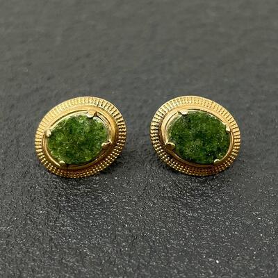 VINTAGE AMCO 1/20 14K GOLD FILLED EARRINGS W/ GREEN STONE