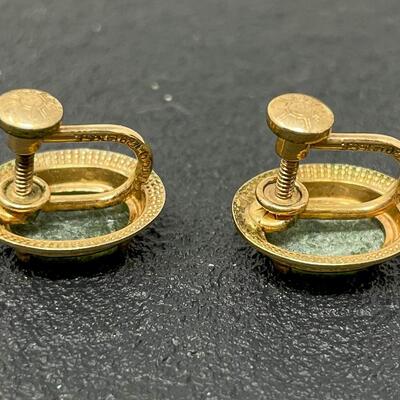 VINTAGE AMCO 1/20 14K GOLD FILLED EARRINGS W/ GREEN STONE