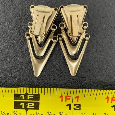 VINTAGE BLACK & GOLD TRIANGLE EARRINGS W/ PINK ROSES