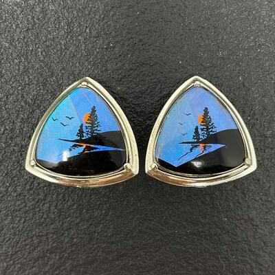 VINTAGE GENUINE BUTTERFLY WINGS BY HOFFMANN EARRINGS