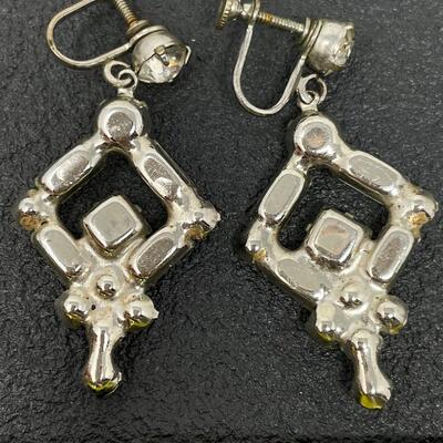 VINTAGE SILVER TONED JEWELED EARRINGS