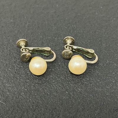 VINTAGE PEARL? SILVER TONED EARRINGS