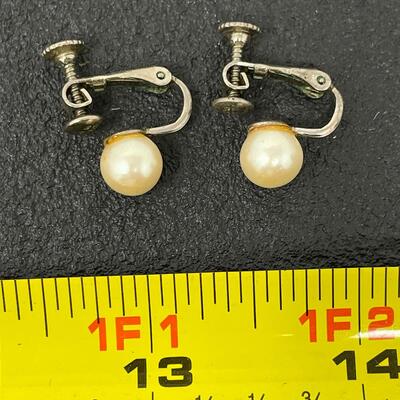 VINTAGE PEARL? SILVER TONED EARRINGS
