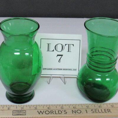 2 Forest Green Glass Vases