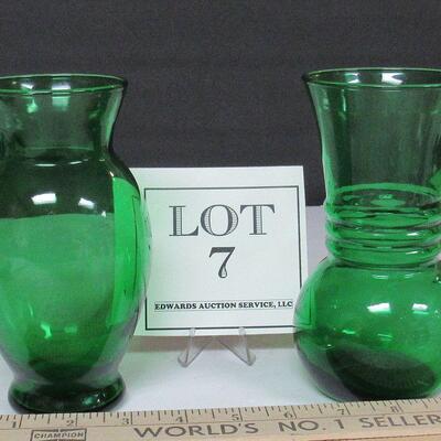 2 Forest Green Glass Vases