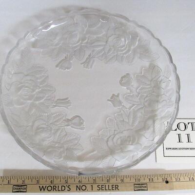 Large Glass Serving Tray, Rose Theme, Very Heavy Glass
