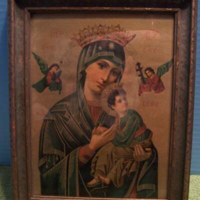 LOT 68 BEAUTIFUL OLD MADONNA AND CHILD PICTURE