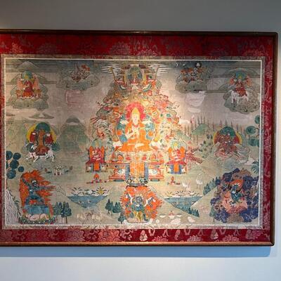 19th Century Tibetan Thangka Scroll Painting of Je Tsong Khapa Seated on Lotus Throne
