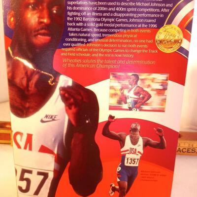 WHEATIES Box 1996 MICHAEL JOHNSON Dan Oâ€™Brien Track & Field Winner OLYMPICS upld 2/1