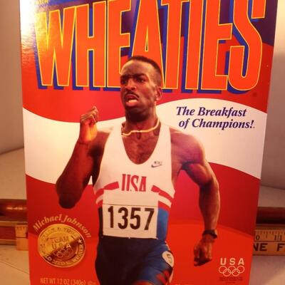 WHEATIES Box 1996 MICHAEL JOHNSON Dan Oâ€™Brien Track & Field Winner OLYMPICS upld 2/1