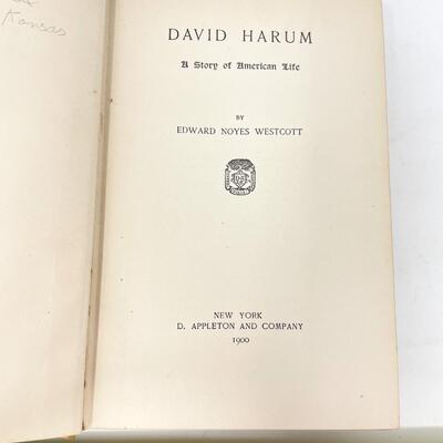 1900 BOOK â€œDAVID HARUMâ€ EDWARD NOYES WESTCOTT