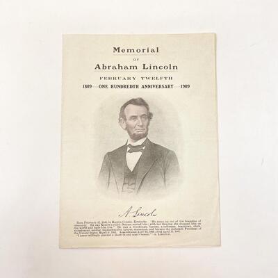 1909 ABRAHAM LINCOLN MEMORIAL PROGRAM - FROM TOPEKAâ€™S FIRST UNITED METHODIST CHURCH
