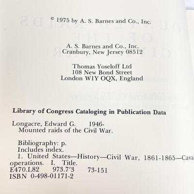 1975 "MOUNTED RAIDS OF THE CIVIL WAR" BY EDWARD G. LONGAERE HARDBACK BOOK