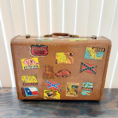 ECLECTIC VINTAGE SUITCASE W/ MOSTLY AMAZING STICKERS