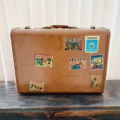 ECLECTIC VINTAGE SUITCASE W/ MOSTLY AMAZING STICKERS