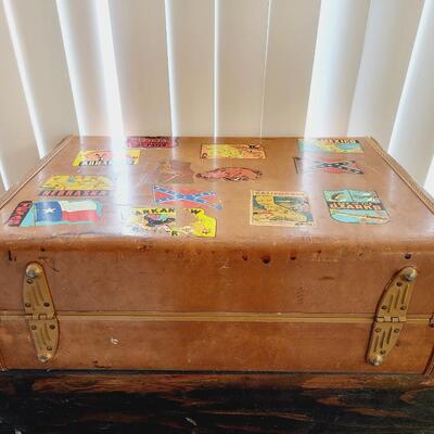 ECLECTIC VINTAGE SUITCASE W/ MOSTLY AMAZING STICKERS