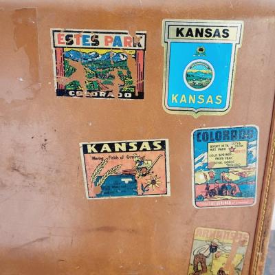 ECLECTIC VINTAGE SUITCASE W/ MOSTLY AMAZING STICKERS
