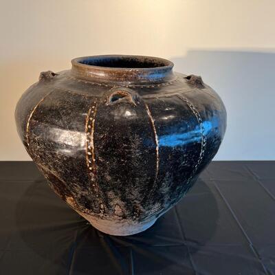 Rare Large Martaban Jar Circa 1600 with Dark Black Brown Glaze