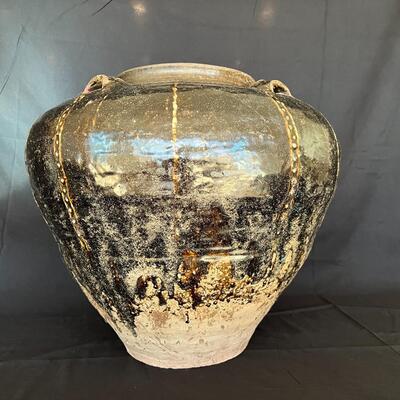 Rare Large Martaban Jar Circa 1600 with Dark Black Brown Glaze