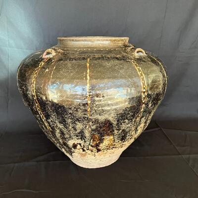 Rare Large Martaban Jar Circa 1600 with Dark Black Brown Glaze