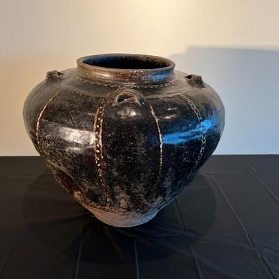 Rare Large Martaban Jar Circa 1600 with Dark Black Brown Glaze