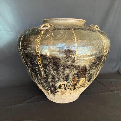 Rare Large Martaban Jar Circa 1600 with Dark Black Brown Glaze