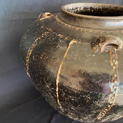 Rare Large Martaban Jar Circa 1600 with Dark Black Brown Glaze